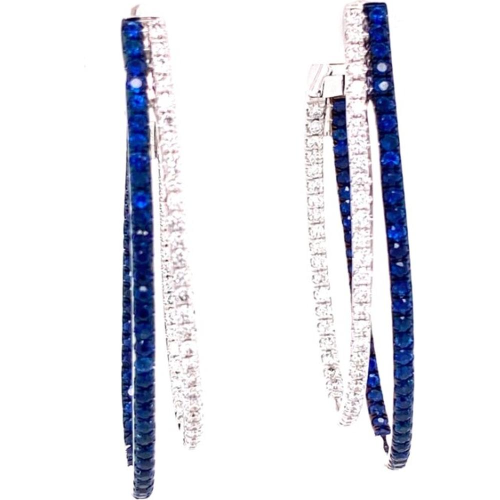 18K White Gold Drop Earrings with Blue Sapphires and Diamond Accents by Afarin
