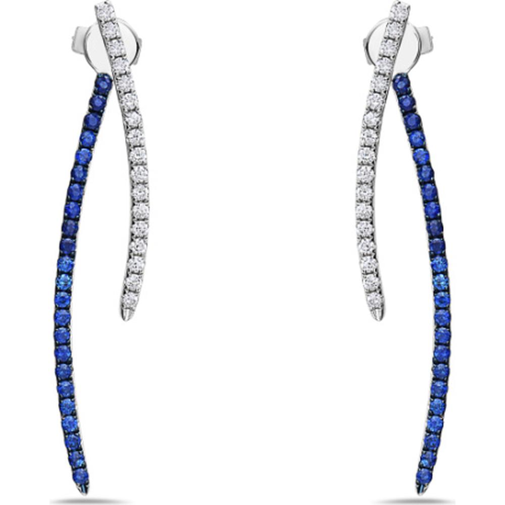 18K White Gold Drop Earrings with Blue Sapphires and Diamonds by Afarin