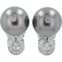 18K White Gold Drop Earrings with Cultured Pearls and Bezel-Set Diamond Accents - 1.07 Carat Total Diamond Weight