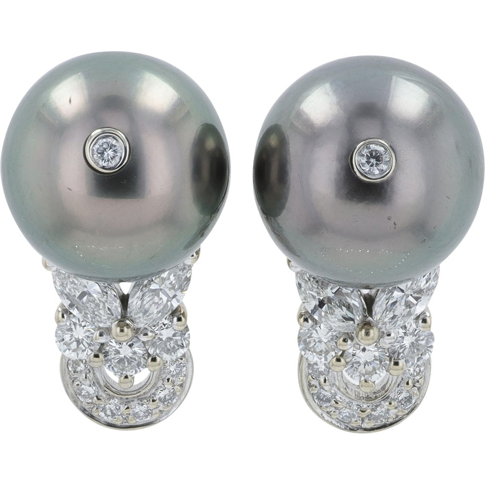 18K White Gold Drop Earrings with Cultured Pearls and Bezel-Set Diamond Accents - 1.07 Carat Total Diamond Weight