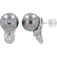 18K White Gold Drop Earrings with Cultured Pearls and Bezel-Set Diamond Accents - 1.07 Carat Total Diamond Weight