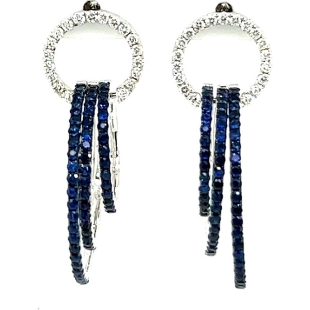 18K White Gold Drop Earrings with Diamond Open Circles and Blue Sapphires by Afarin