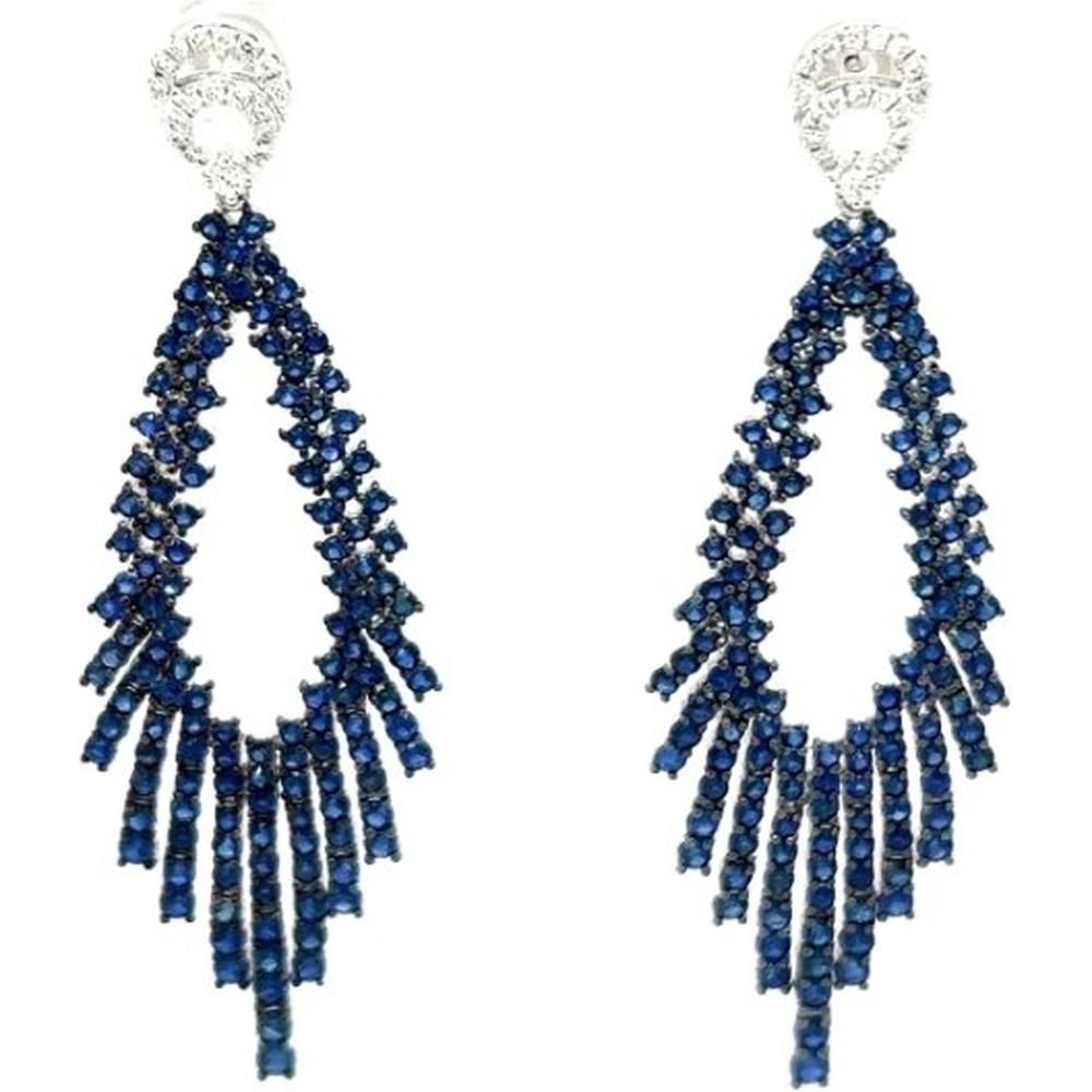 18K White Gold Drop Earrings with Diamonds and Blue Sapphires by Afarin