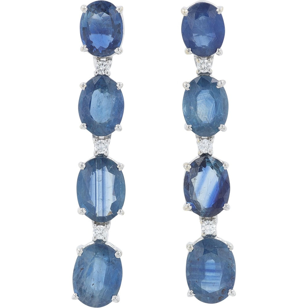 18K White Gold Drop Earrings with Oval Sapphires and Round Diamond Accents - 12.80 Carat Total Sapphire Weight