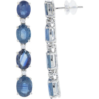 18K White Gold Drop Earrings with Oval Sapphires and Round Diamond Accents - 12.80 Carat Total Sapphire Weight