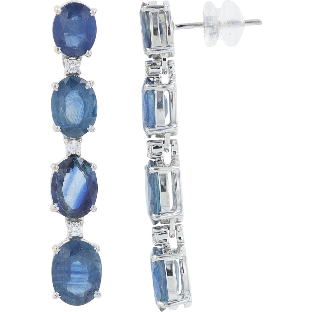 18K White Gold Drop Earrings with Oval Sapphires and Round Diamond Accents - 12.80 Carat Total Sapphire Weight