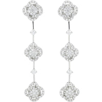 18K White Gold Drop Earrings with Pavé Floral Diamond Clusters - 2.64 Carat Total Diamond Weight