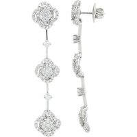 18K White Gold Drop Earrings with Pavé Floral Diamond Clusters - 2.64 Carat Total Diamond Weight