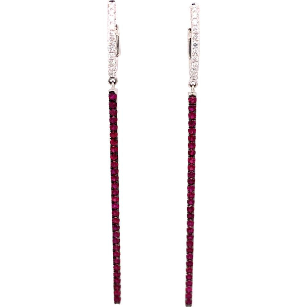 18K White Gold Drop Earrings with Round Rubies and Diamond-Accented Hoop Tops by Afarin