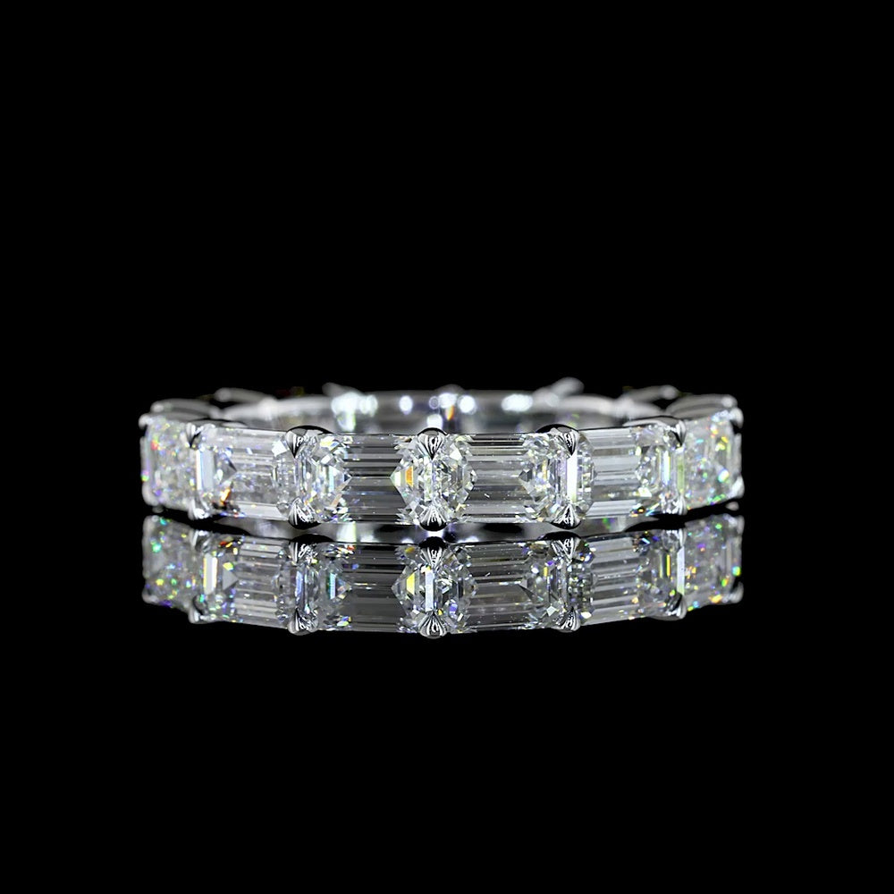 18K White Gold East-West Emerald Cut Lab Diamond Eternity Band - 3.71 Carat Total Weight, E-F Color, VS Clarity, 14 Stones - Covaloro Fine Jewelry