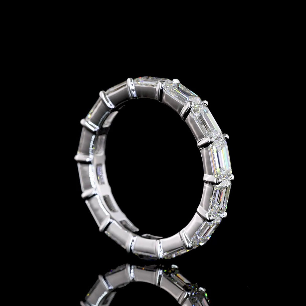 18K White Gold East-West Emerald Cut Lab Diamond Eternity Band - 3.71 Carat Total Weight, E-F Color, VS Clarity, 14 Stones - Covaloro Fine Jewelry