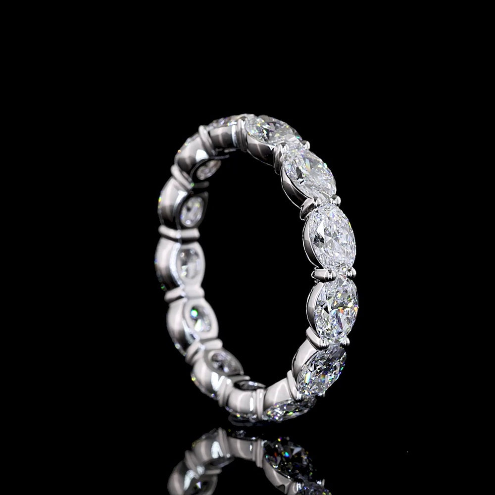 18K White Gold East-West Oval Cut Lab Diamond Eternity Band - 3.45 Carat Total Weight, E-F Color, 13 Stones - Covaloro Fine Jewelry