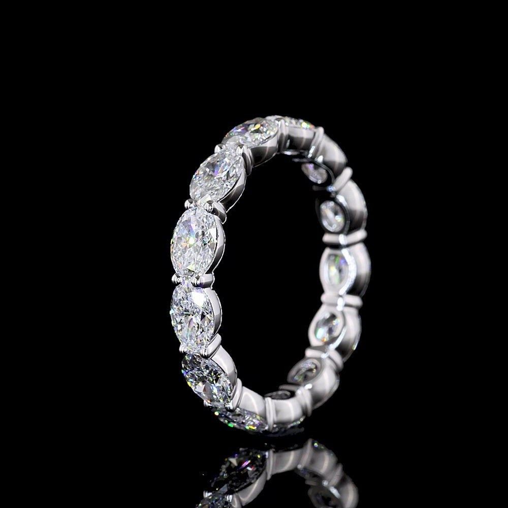 18K White Gold East-West Oval Cut Lab Diamond Eternity Band - 3.45 Carat Total Weight, E-F Color, 13 Stones - Covaloro Fine Jewelry