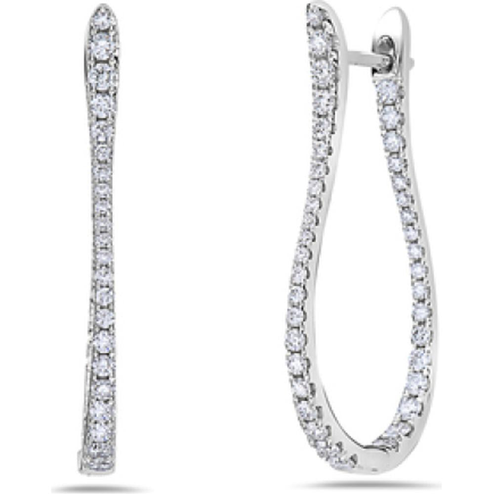 18K White Gold Elongated Curved Drop Earrings with Round Diamonds by Afarin