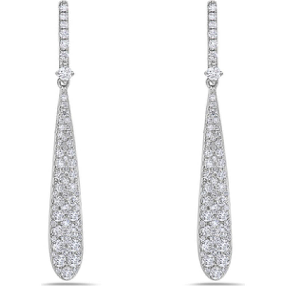 18K White Gold Elongated Diamond Drop Earrings with Pavé Set Round Diamonds by Afarin