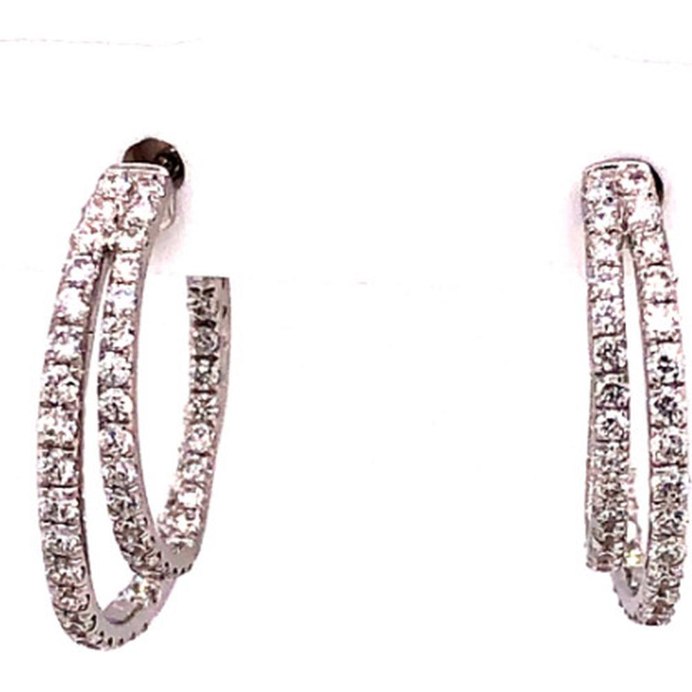 18K White Gold Elongated Diamond Huggie Hoop Earrings by Afarin