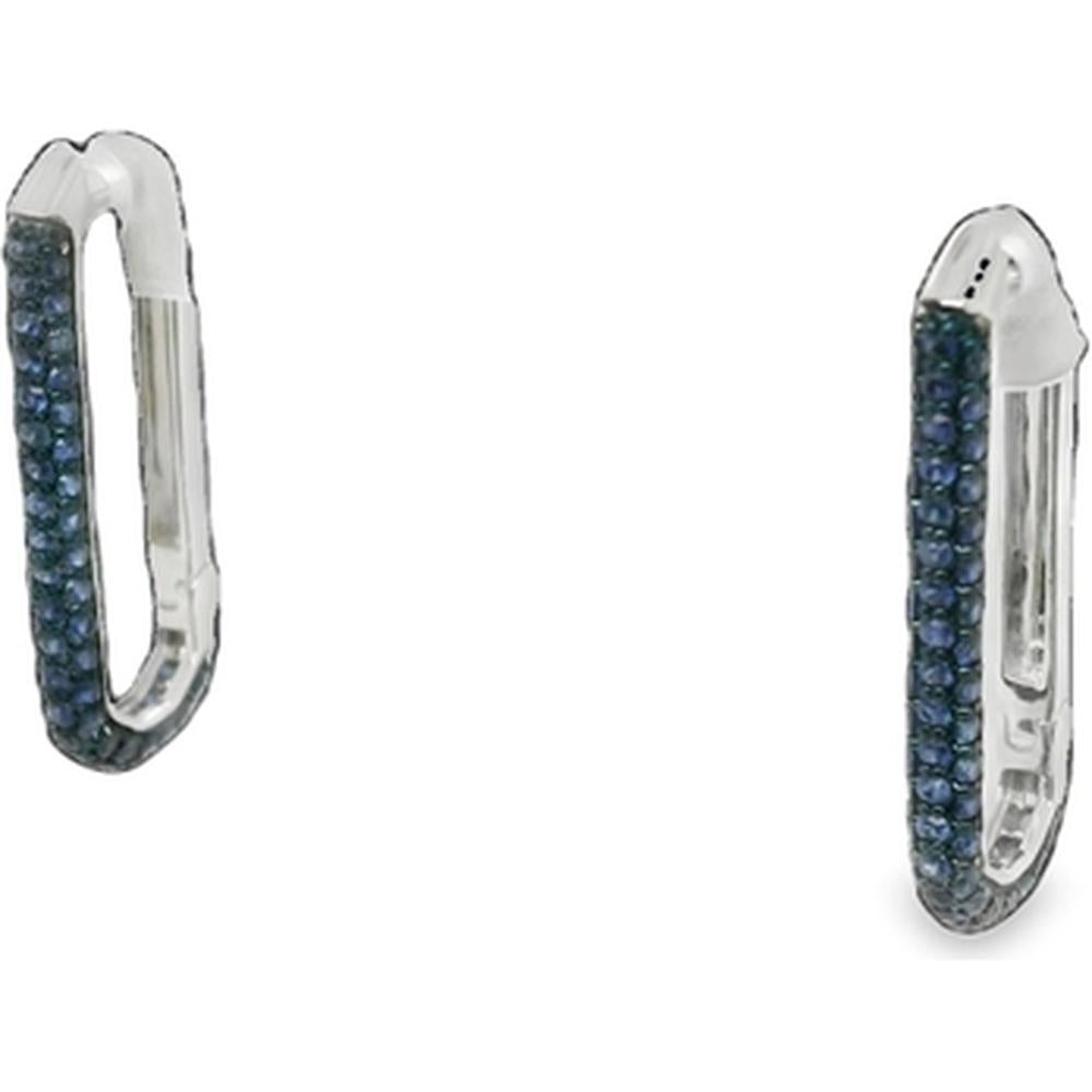 18K White Gold Elongated Huggie Earrings with Front-Set Blue Sapphires by Afarin