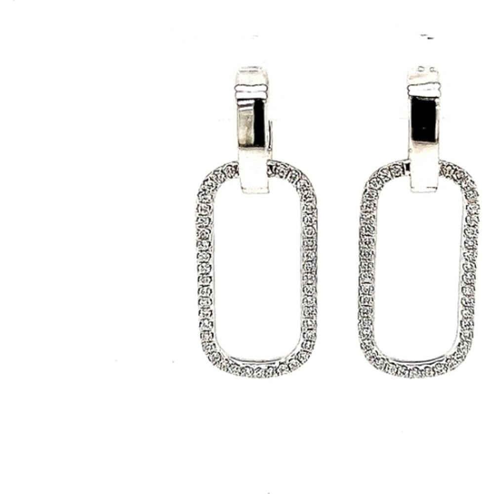 18K White Gold Elongated Open Oval Drop Earrings with Diamond Accents by Afarin