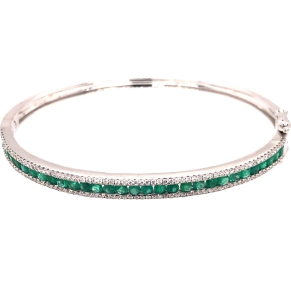 18K White Gold Emerald and Diamond Bangle Bracelet by Afarin