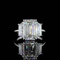18K White Gold Emerald Cut Hidden Halo Ring with Baguette Sides and Round Halo Diamonds - 5.18 Carats Center Lab Diamond, 6.78 Carats Total Diamond Weight - Covaloro Fine Jewelry