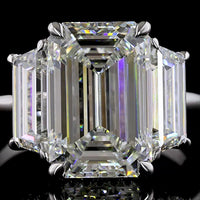 18K White Gold Emerald Cut Hidden Halo Ring with Baguette Sides and Round Halo Diamonds - 5.18 Carats Center Lab Diamond, 6.78 Carats Total Diamond Weight - Covaloro Fine Jewelry