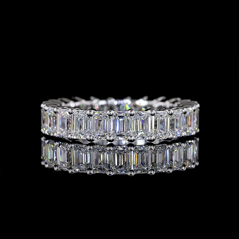 18K White Gold Emerald Cut Lab Diamond Eternity Band with Prong Setting - 3.82 Carat Total Weight, 24 Stones E-F Color VS Clarity - Covaloro Fine Jewelry