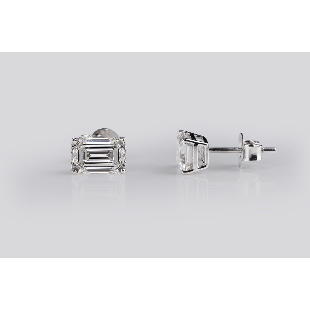 18K White Gold Emerald Cut Lab Diamond Stud Earrings - 2.09 Total Carat Weight, E-F Color, VS2 Clarity, IGI Certified - Covaloro Fine Jewelry