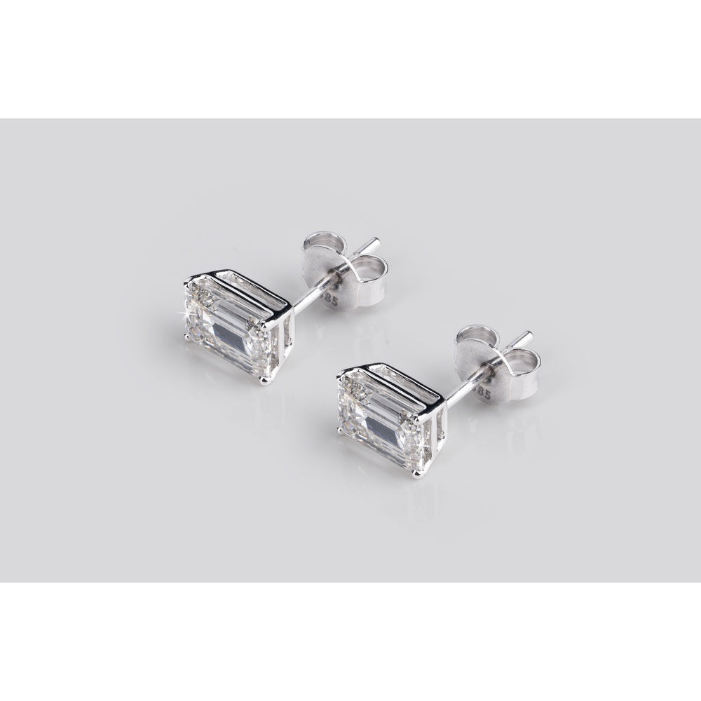 18K White Gold Emerald Cut Lab Diamond Stud Earrings - 2.09 Total Carat Weight, E-F Color, VS2 Clarity, IGI Certified - Covaloro Fine Jewelry