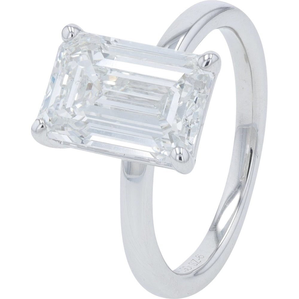 18K White Gold Emerald Cut Lab Grown Diamond Engagement Ring with Four Prong Setting - 3.50 Carat Total Diamond Weight