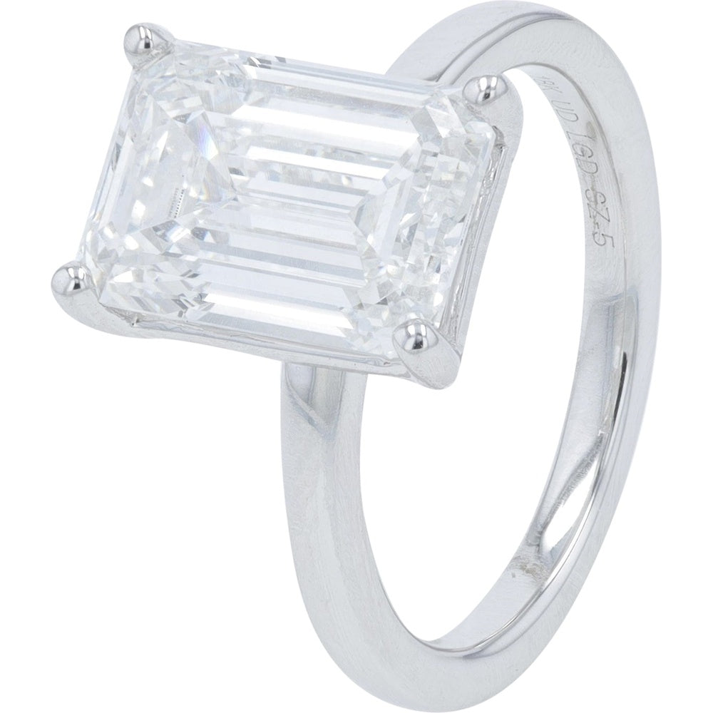 18K White Gold Emerald-Cut Lab Grown Diamond Engagement Ring with Four-Prong Setting - 3.65 Carat Total Diamond Weight