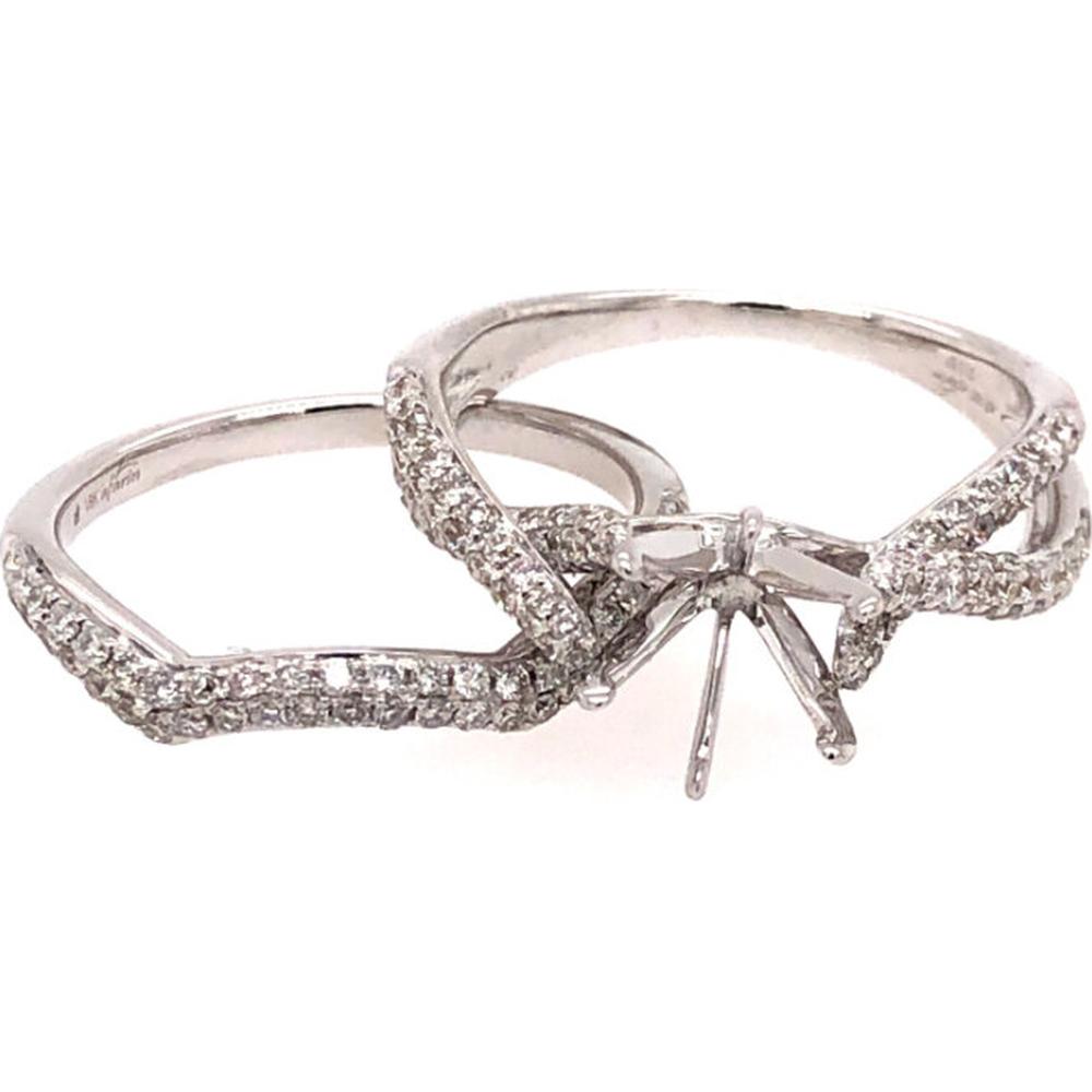 18K White Gold Engagement Ring Set with Pavé Diamond Accents and Matching Wedding Band by Afarin