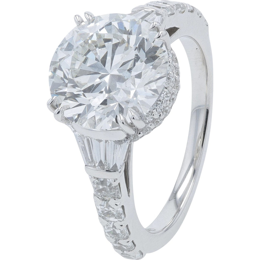 18K White Gold Engagement Ring with 4.33 Carat Round Lab Grown Diamond and Baguette Accents - 5.65 Carat Total Diamond Weight