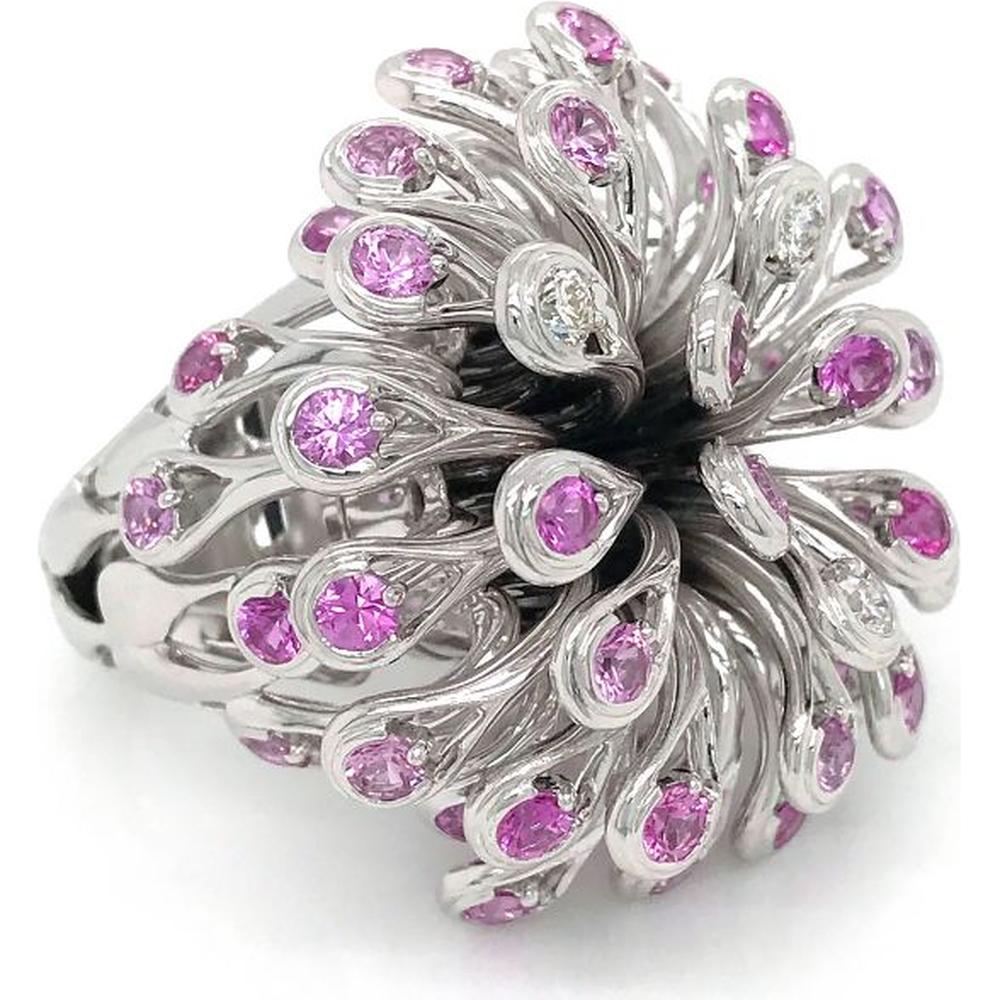 18K White Gold Estate Ring with Pink Sapphires and Diamonds by Dior - 7.50 Carats Total Gemstone Weight