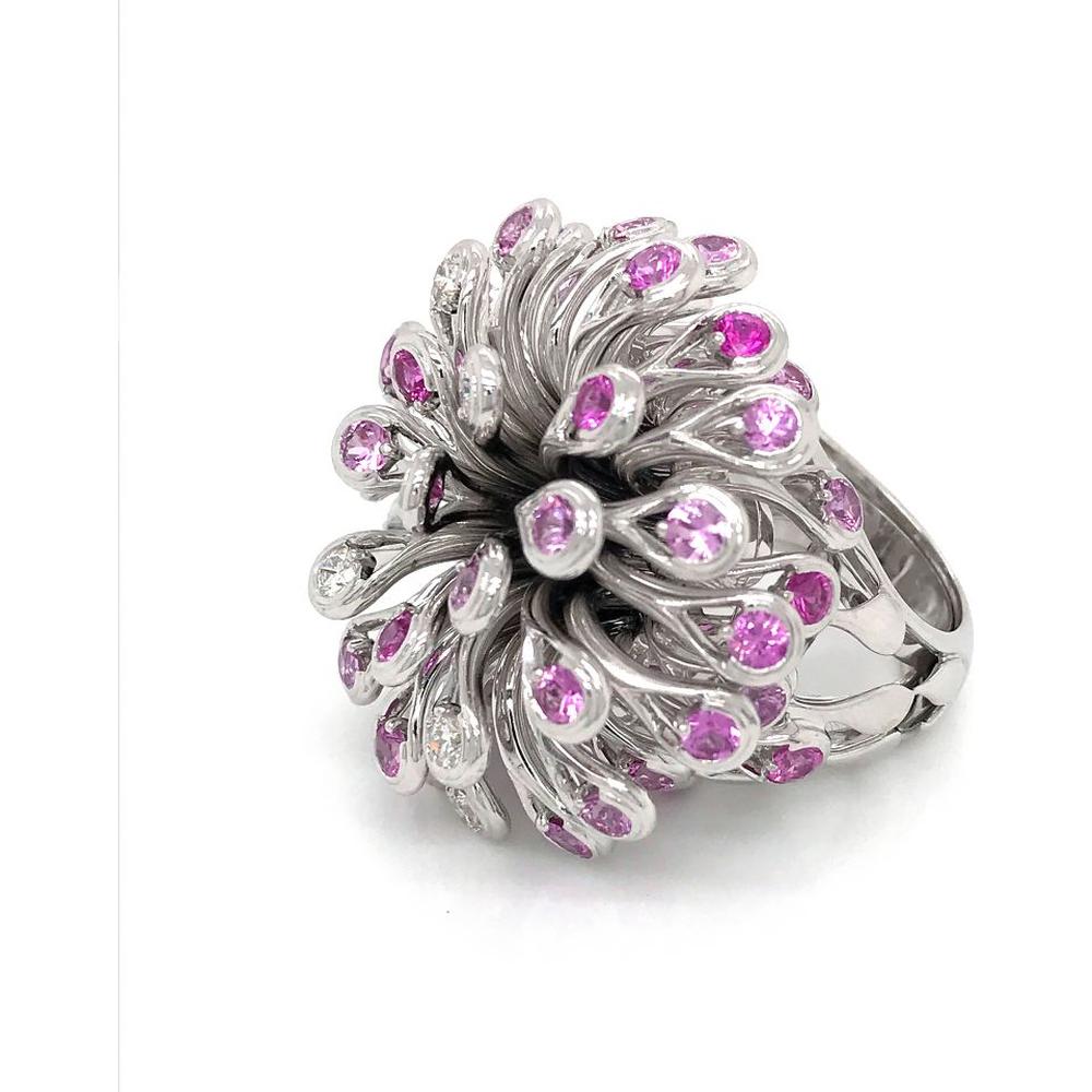 18K White Gold Estate Ring with Pink Sapphires and Diamonds by Dior - 7.50 Carats Total Gemstone Weight
