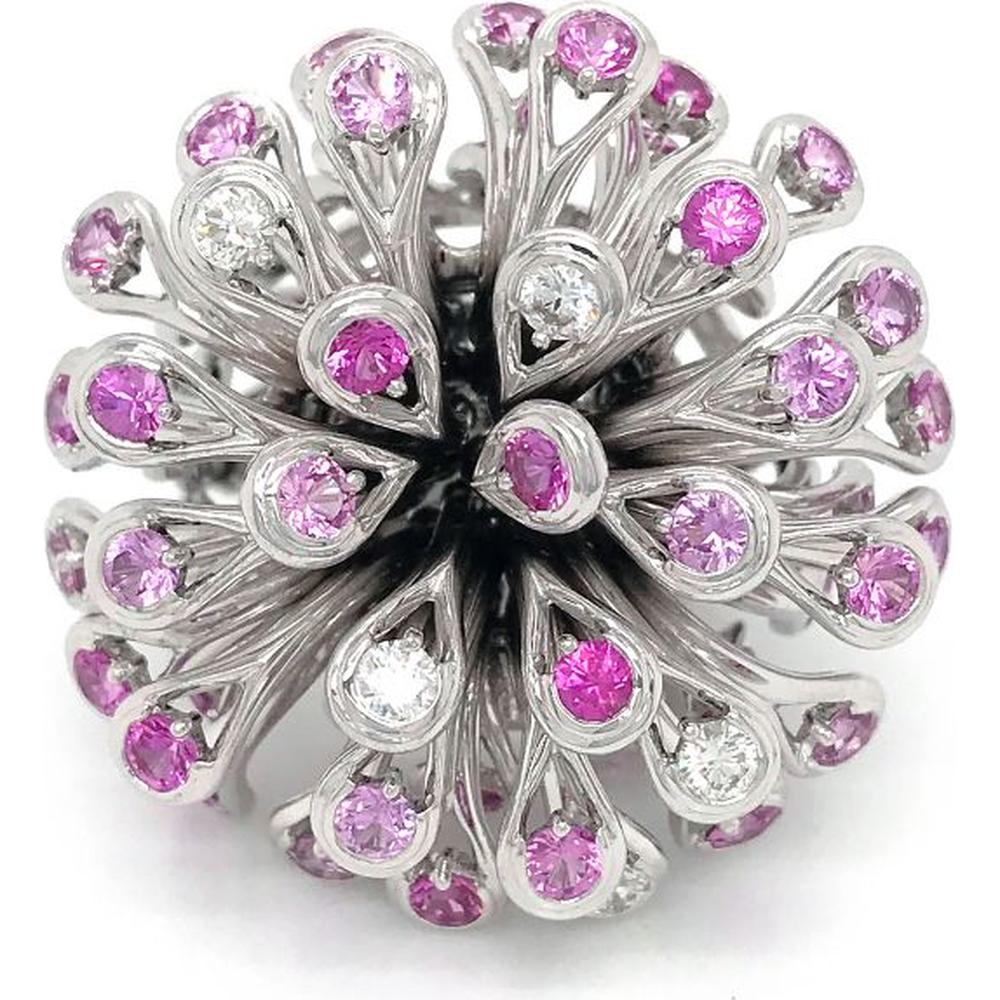 18K White Gold Estate Ring with Pink Sapphires and Diamonds by Dior - 7.50 Carats Total Gemstone Weight