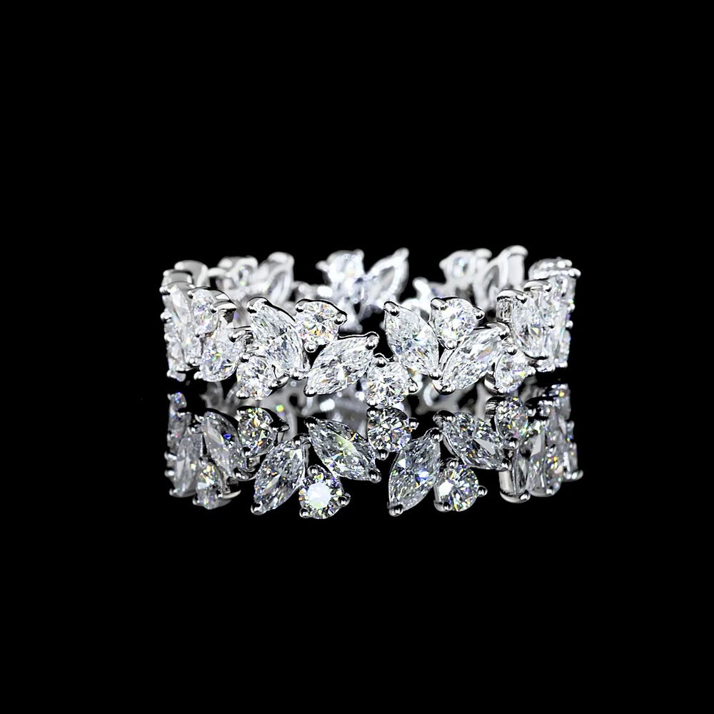 18K White Gold Eternity Band with 1.76 Carats Mixed Marquise and Brilliant Round Lab Diamonds in an Inclined Prong Setting - Covaloro Fine Jewelry