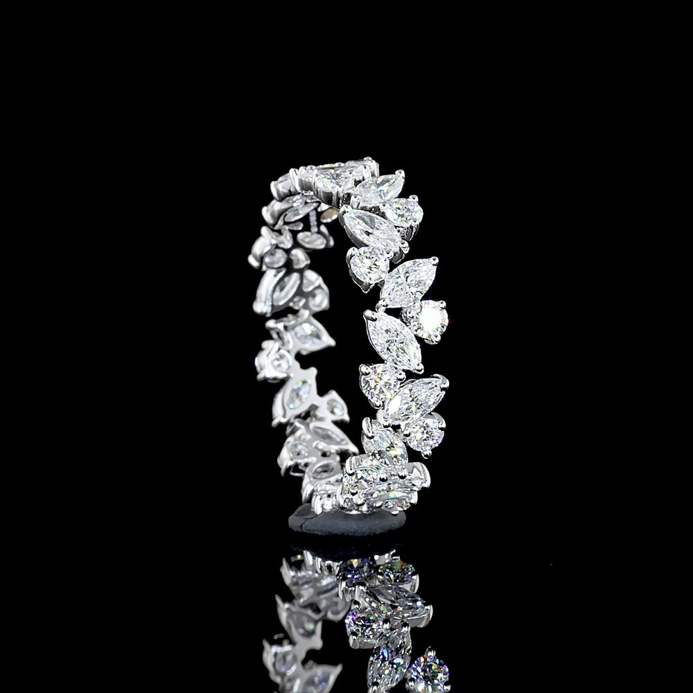 18K White Gold Eternity Band with 1.76 Carats Mixed Marquise and Brilliant Round Lab Diamonds in an Inclined Prong Setting - Covaloro Fine Jewelry