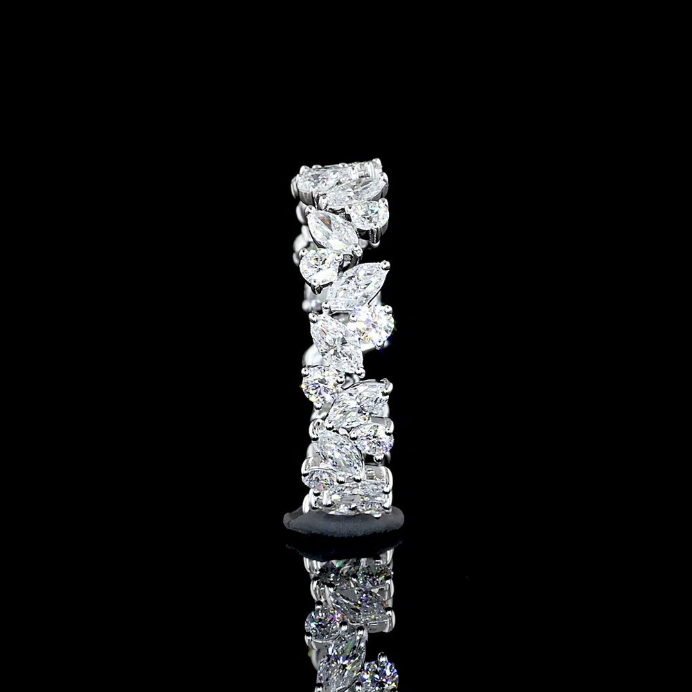 18K White Gold Eternity Band with 1.76 Carats Mixed Marquise and Brilliant Round Lab Diamonds in an Inclined Prong Setting - Covaloro Fine Jewelry