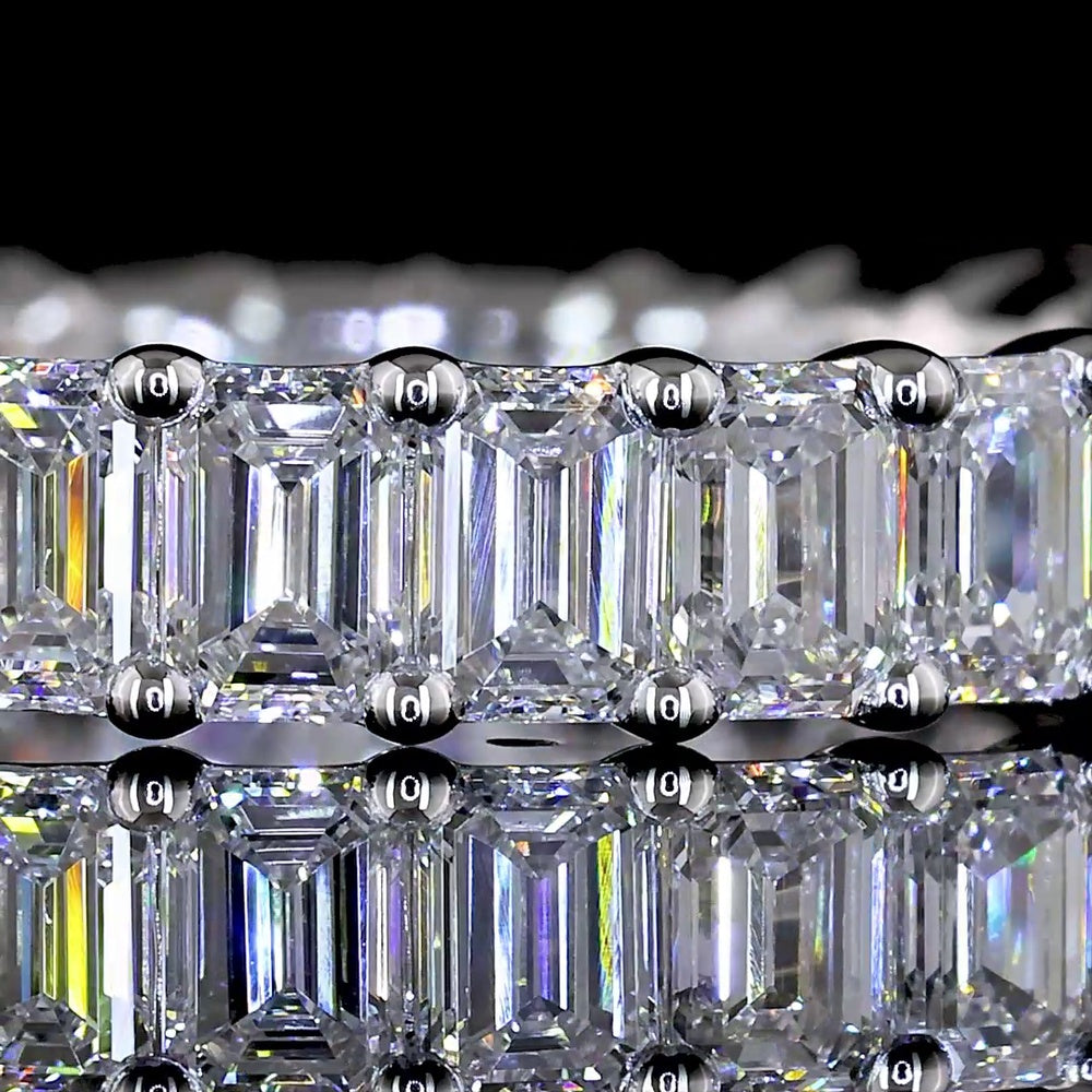 18K White Gold Eternity Band with 27 North-South Prong Set Emerald Cut Lab Diamonds - 3.20 Carat Total Weight, E-F Color VS Clarity - Covaloro Fine Jewelry