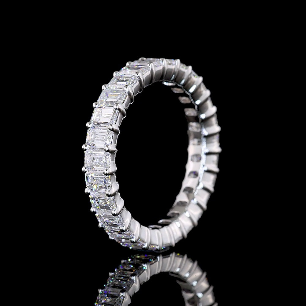 18K White Gold Eternity Band with 27 North-South Prong Set Emerald Cut Lab Diamonds - 3.20 Carat Total Weight, E-F Color VS Clarity - Covaloro Fine Jewelry