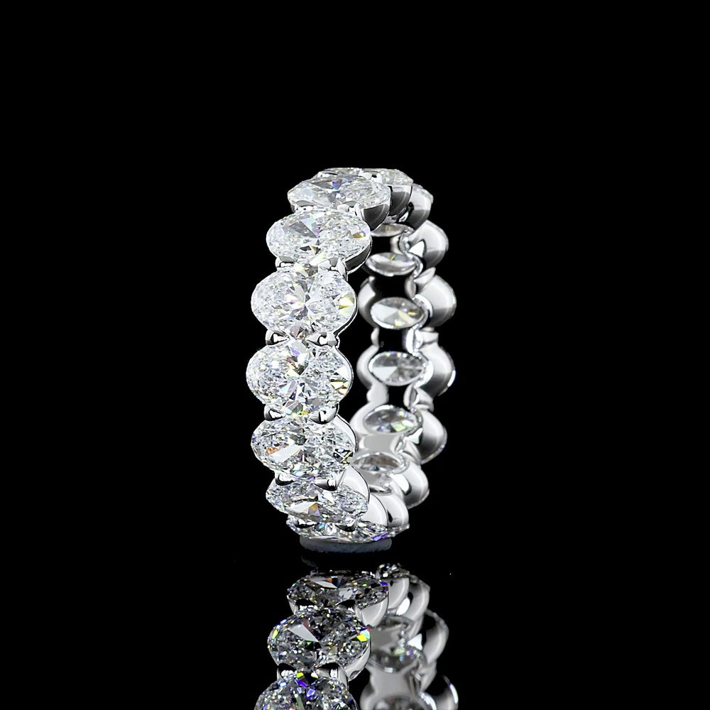 18K White Gold Eternity Band with North-South Prong Set Oval Cut Lab Diamonds - 7.51 Total Carat Weight, E-F Color, VS Clarity - Covaloro Fine Jewelry
