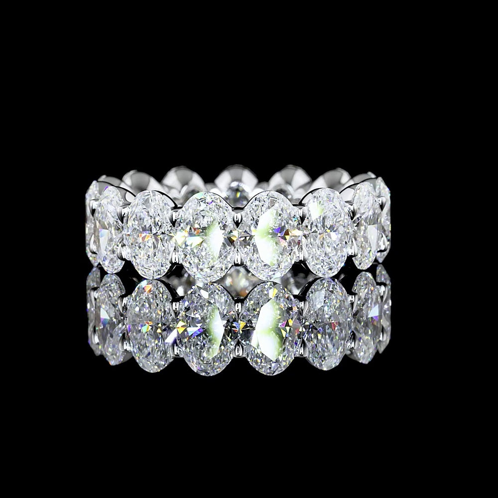 18K White Gold Eternity Band with North-South Prong Set Oval Cut Lab Diamonds - 7.51 Total Carat Weight, E-F Color, VS Clarity - Covaloro Fine Jewelry