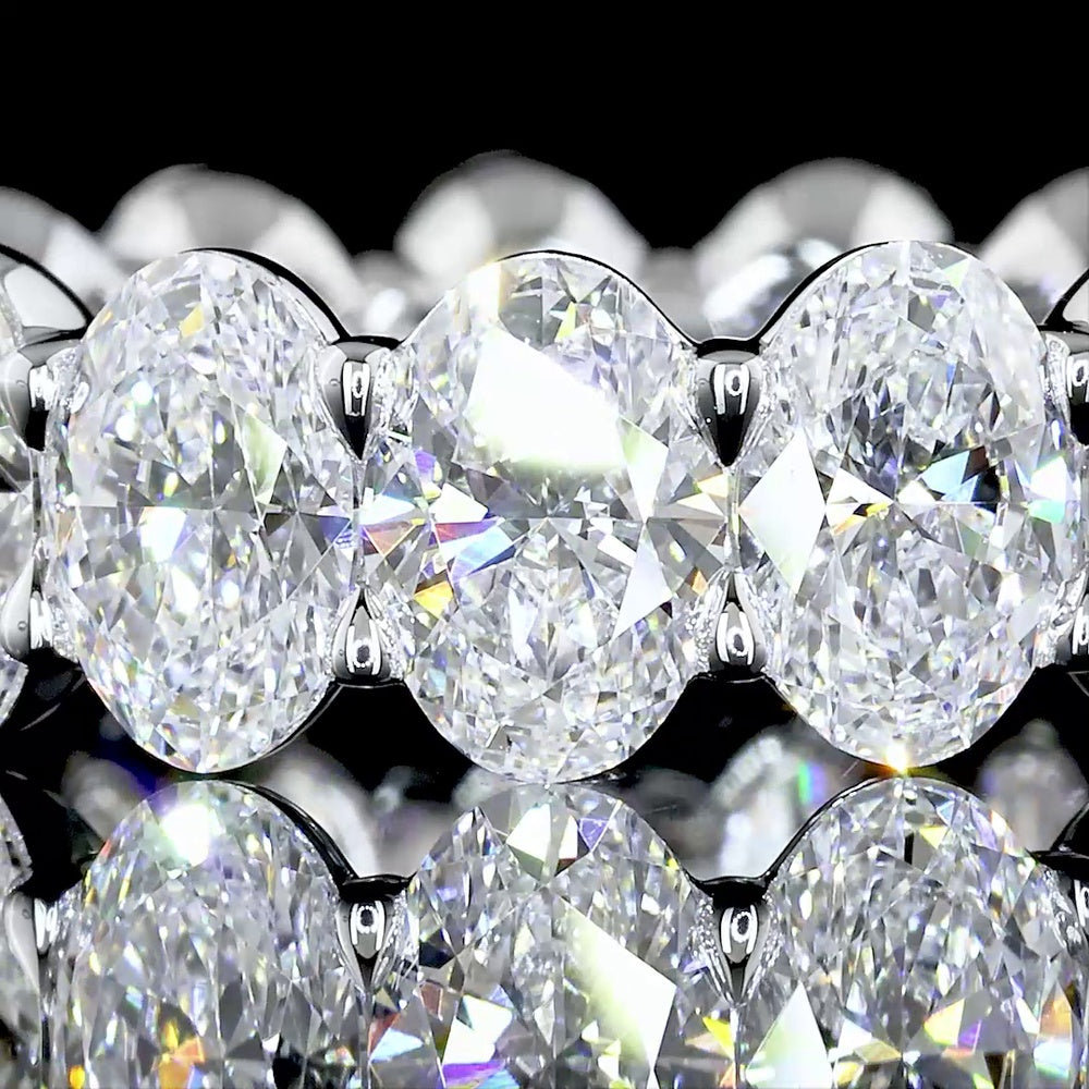 18K White Gold Eternity Band with North-South Prong Set Oval Cut Lab Diamonds - 7.51 Total Carat Weight, E-F Color, VS Clarity - Covaloro Fine Jewelry