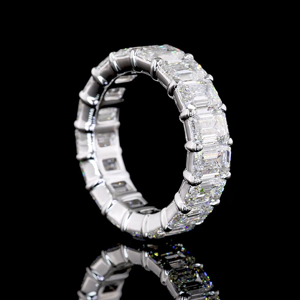 18K White Gold Eternity Band with Prong Set Emerald Cut Lab Diamonds - 8.02 Carat Total Weight, 17 Stones, E-F Color VS1 Clarity - Covaloro Fine Jewelry