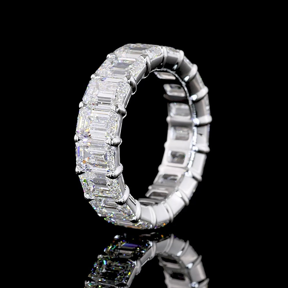 18K White Gold Eternity Band with Prong Set Emerald Cut Lab Diamonds - 8.02 Carat Total Weight, 17 Stones, E-F Color VS1 Clarity - Covaloro Fine Jewelry
