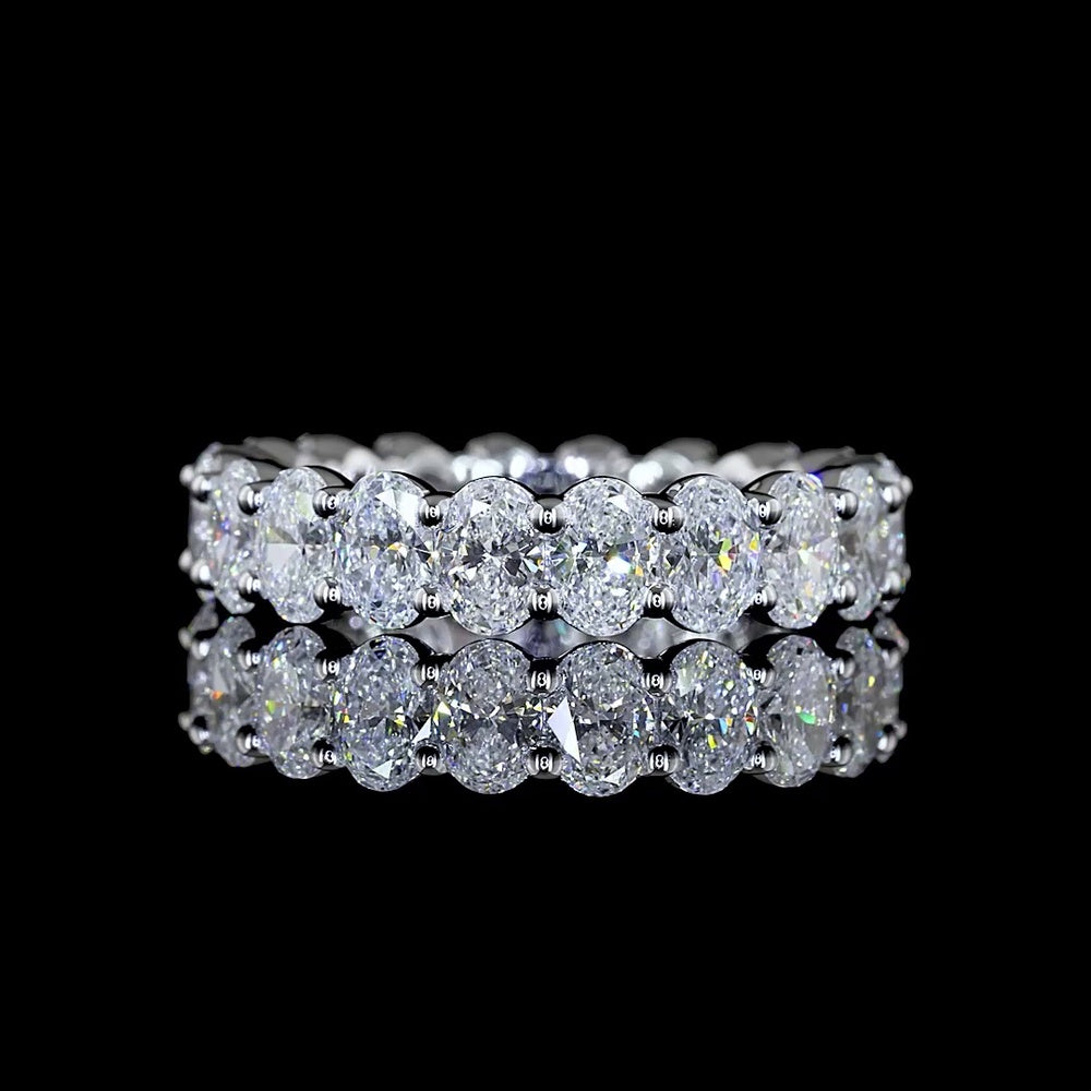 18K White Gold Eternity Band with Prong Set Oval Cut Lab Diamonds - 3.32 Carat Total Diamond Weight - Covaloro Fine Jewelry