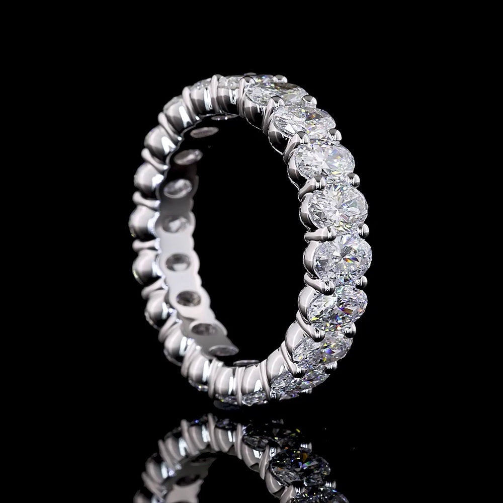 18K White Gold Eternity Band with Prong Set Oval Cut Lab Diamonds - 3.32 Carat Total Diamond Weight - Covaloro Fine Jewelry