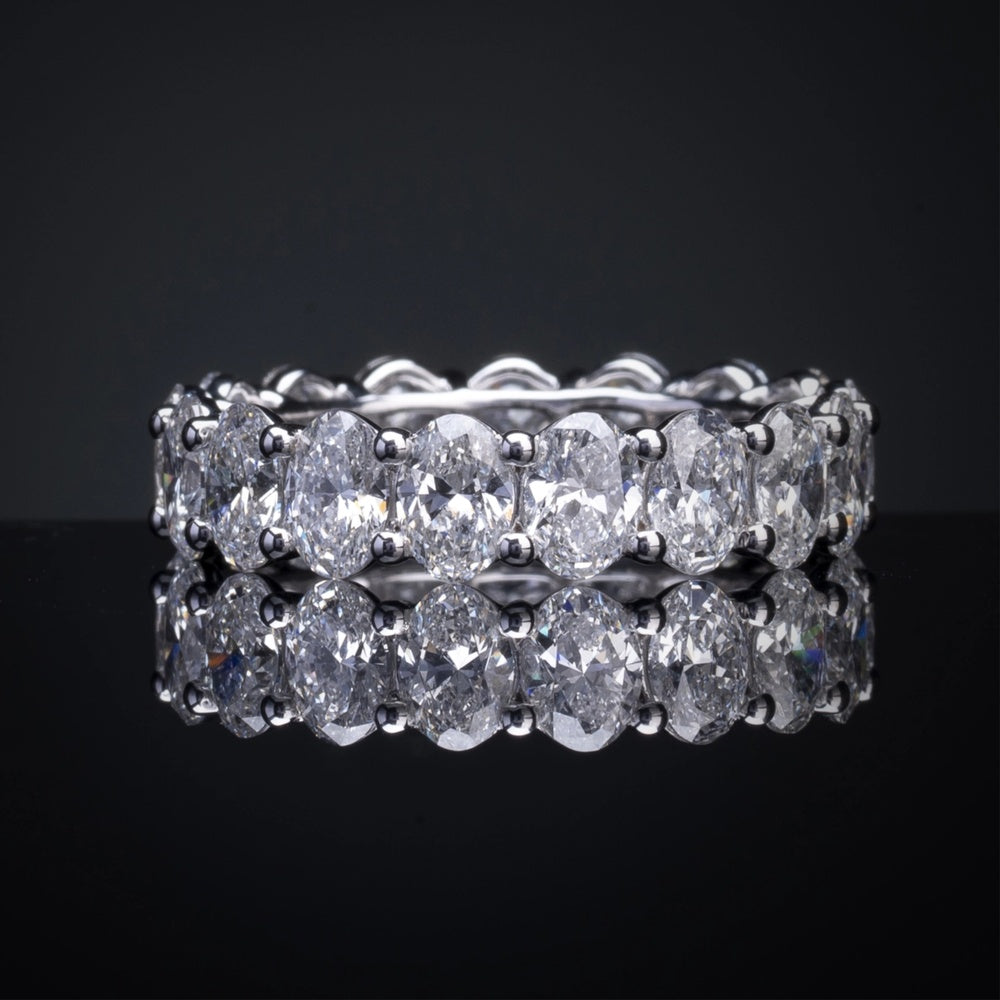 18K White Gold Eternity Band with Prong Set Oval Cut Lab Diamonds - 5.46 Carat Total Diamond Weight - Covaloro Fine Jewelry