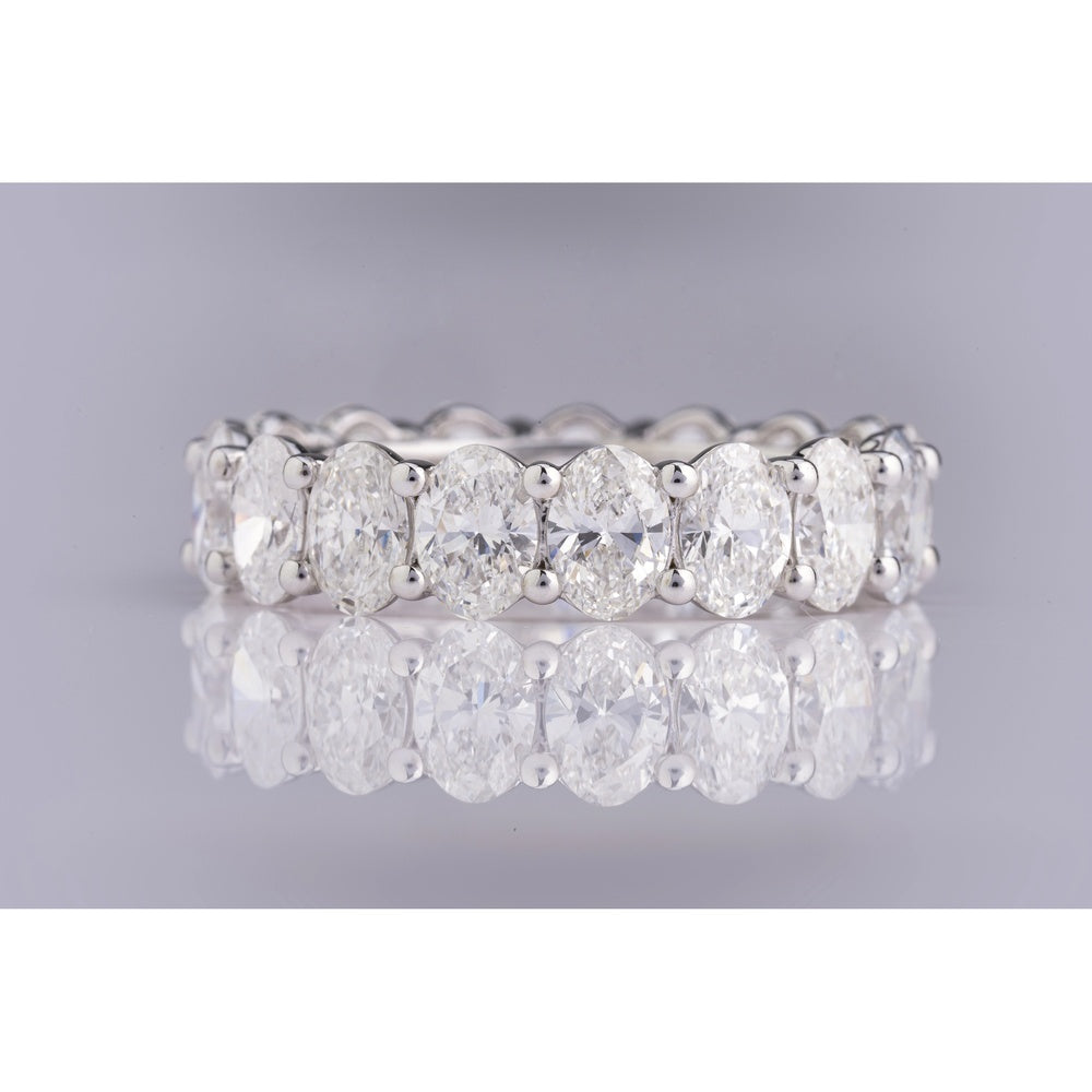 18K White Gold Eternity Band with Prong Set Oval Cut Lab Diamonds - 5.46 Carat Total Diamond Weight - Covaloro Fine Jewelry