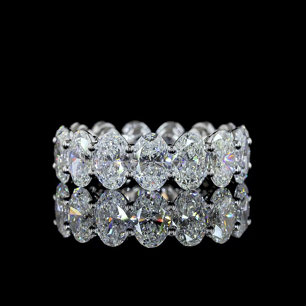 18K White Gold Eternity Band with Prong Set Oval Cut Lab Diamonds - 9.29 Carat Total Weight, E-F Color, VS1 Clarity - Covaloro Fine Jewelry
